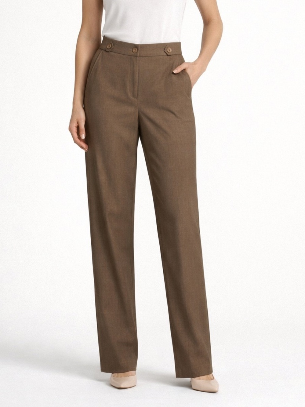 Theory High Waist Tab Waist Trouser Pants Brown Tailored Straight leg